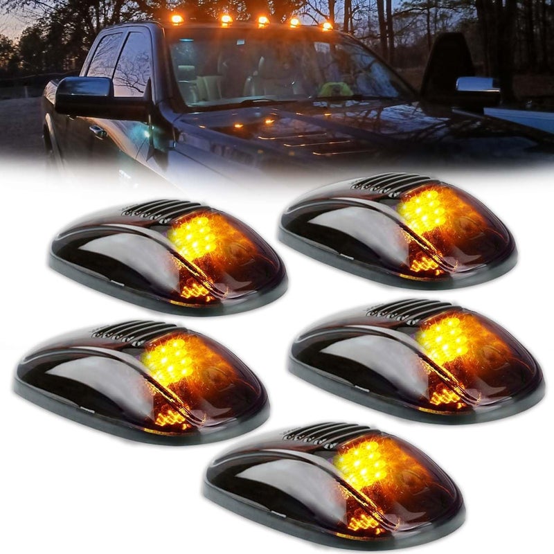 GSOWO 5 PCS Amber LED Cab Lights Smoked Cab Roof Running Top Marker Light for Dodge Ram 1500 2500 3500 4500 5500 2003-2018 Pickup Trucks, Waterproof LED Cab Roof Lights for Trucks, 16 LED - Image 1